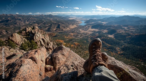 Mountain View from Cliff with Hiking Boots