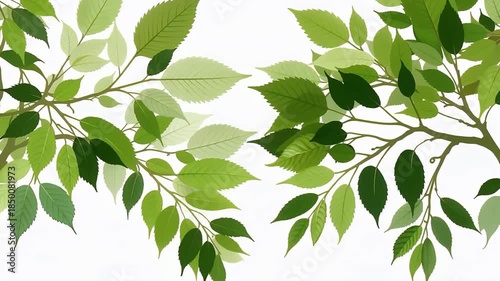 Lush Green Leaves Pattern Across Branches.