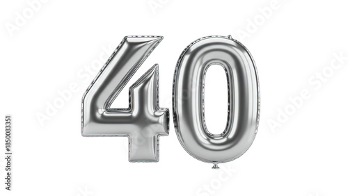 Silver Balloon Number 40 Isolated on White Background