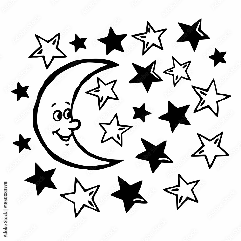Obraz premium Cartoon Stars And Moon Pattern