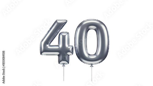 Silver Balloon Numbers 40 on White Background
