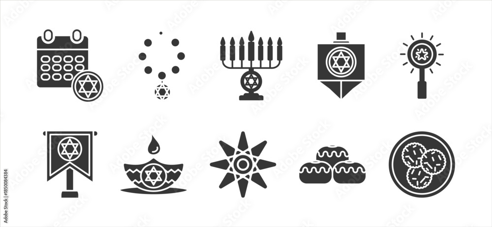 Obraz premium Hanukah & chanukah glyph icon set collection