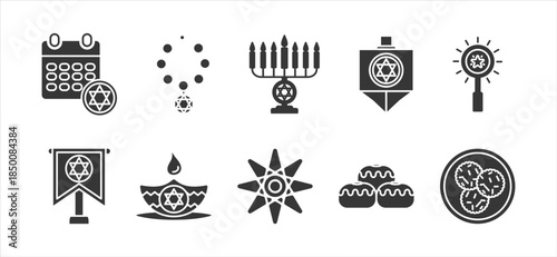 Hanukah & chanukah glyph icon set collection