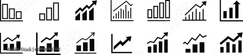 Business analytics chart icon set featuring bar and line graphs growth statistics financial data vector illustration modern minimal design