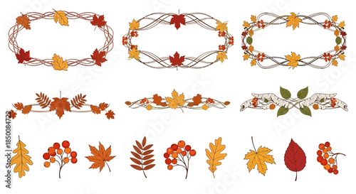 Autumn Leaves Border Frames Isolated on White