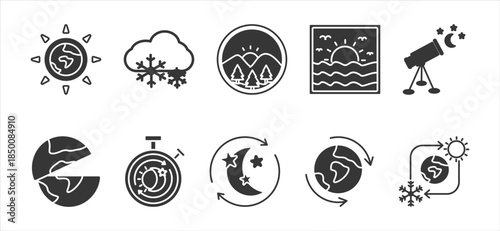 December Solstice glyph icon set collection