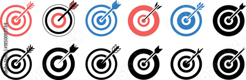 collection of target icons representing goal achievement and target, icon, set, goal, aim, objective, success.