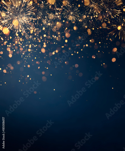 Blue and gold Abstract background and bokeh on New Year's Eve. AI generativ.