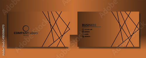 Modern business card template featuring a warm brown gradient background with abstract black geometric line patterns for corporate identity.