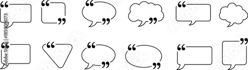 Set of diverse speech bubble quote boxes with quote, speech, bubble, box, dialog, chat, quotation marks for design.