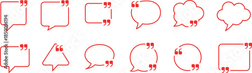 Collection of diverse red outline speech bubbles speech, bubble, quote, communication, and quote frames on a white background