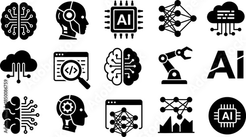 Icons representing various aspects of artificial intelligence