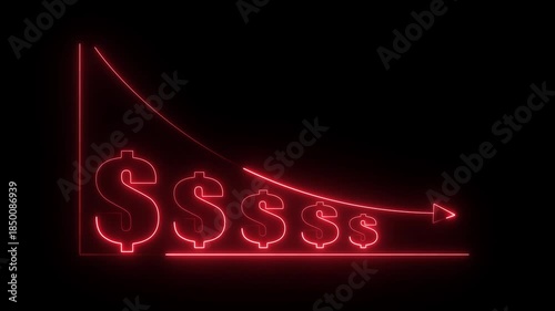 Glowing neon Quality control and company cost reduction icon isolated. Business management. Percentage icon of quality with an up neon arrow and a cost arrow.
