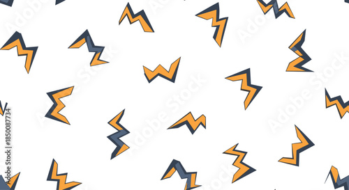 Simple and dynamic seamless pattern featuring lightning bolt shapes in blue and orange, ideal for energetic and youthful designs.