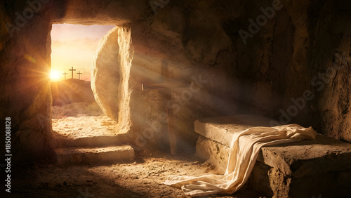 Empty Tomb with Shroud and Sunlight