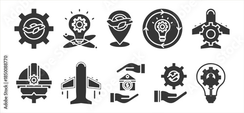 Wright Brothers Day glyph icon set collection