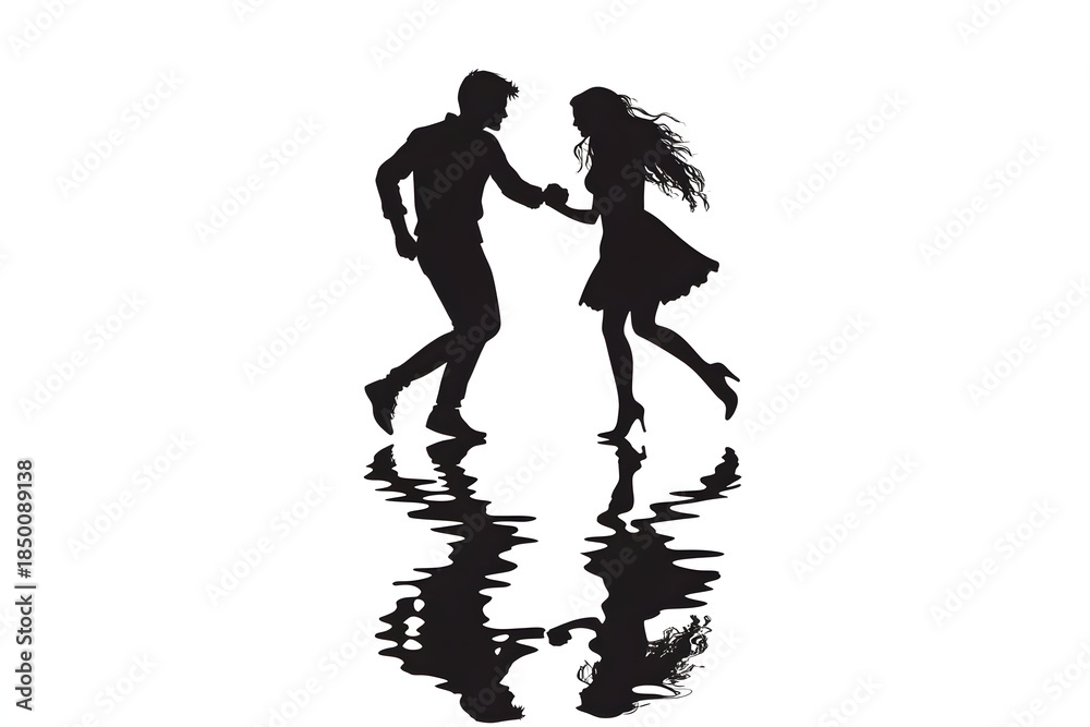 Obraz premium Silhouetted Dance of Passion: A couple dances, their shadows mirroring the graceful movement of the dance, a timeless moment of elegance.