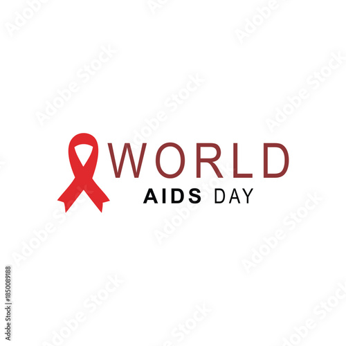 World AIDS Day vector logo. Red awareness ribbon icon with elegant typography