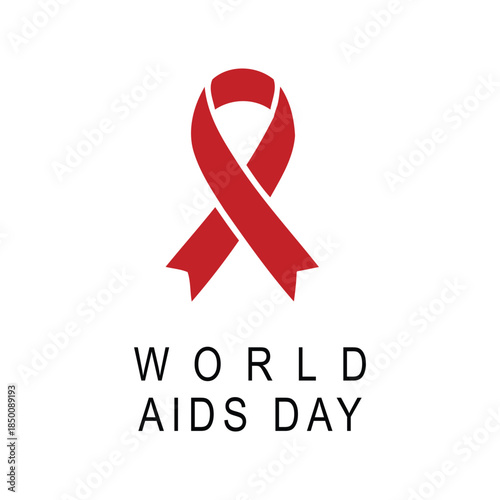 World AIDS Day vector logo. Red awareness ribbon icon with clean typography