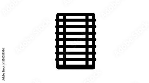 Monochrome abstract illustration of stacked lines, forming a structured rectangular shape