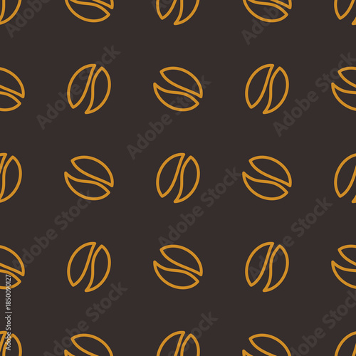 Gold Line Coffee Beans and Seamless Pattern Vector