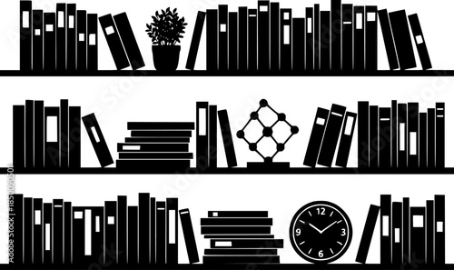 Bookshelf Library Interior Decor Vector Silhouette Illustration
