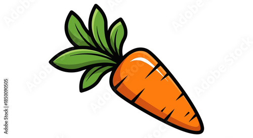 A vibrant cartoon carrot with lush green leaves, a classic representation of a healthy vegetable Vector