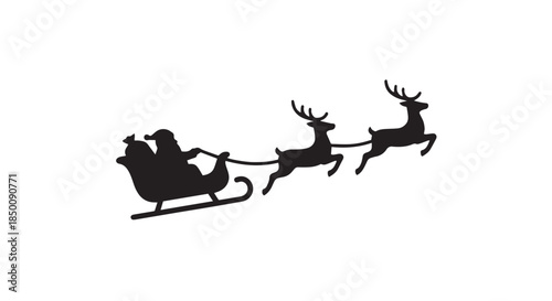 Santa Claus with reindeer and sleigh silhouette vector illustration