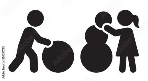 Vector illustration of a black silhouette family including a woman, man, girl, and boy with a heart symbol representing love and romance between a couple and their children