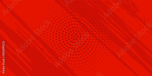 Image red and crimson pop art background with halftone dots in comic style mode