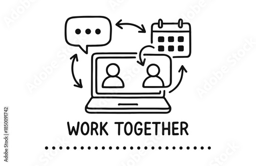 Collaborative virtual communication symbol with chat and calendar icons