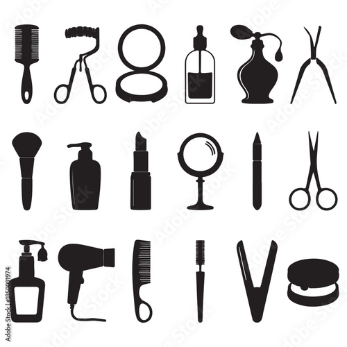 Beauty Tools Icon Set for Grooming and Makeup