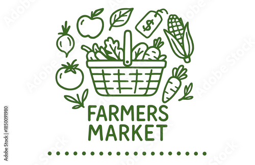 Farmers market basket with fresh produce and price tag