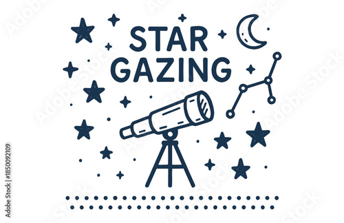 Telescope amidst stars and constellations for night sky observation