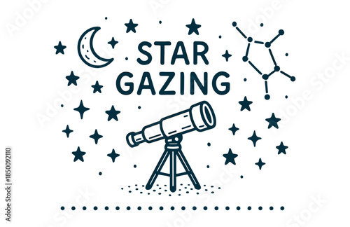 Celestial stargazing: telescope with stars, moon, and constellation
