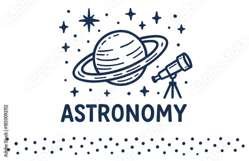Astronomy design with saturn and telescope surrounded by stars