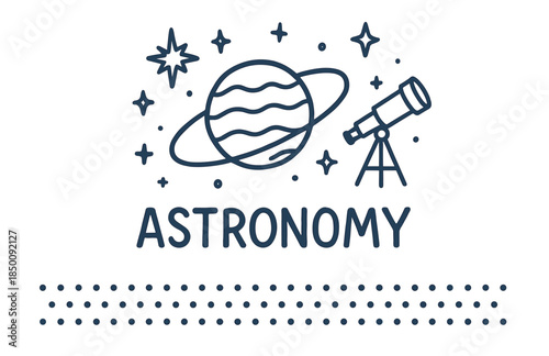 Astronomy concept with telescope, saturn, and stars