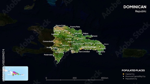 Bild auf Leinwand 4K Dominica Border Land Map, High Resolution Satellite View with Province Lines