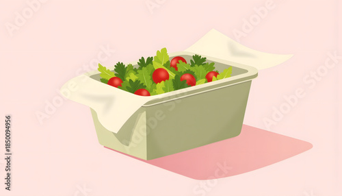 Fresh salad container on pastel background, healthy eating concept