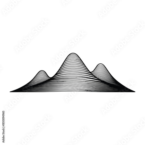 Minimalist line art drawing of three mountain peaks isolated on