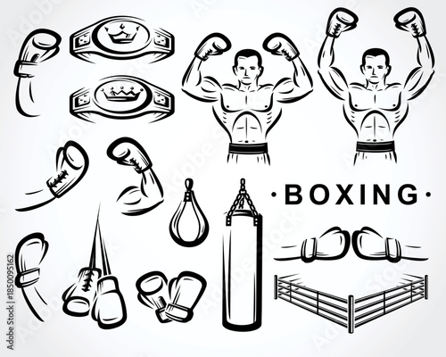 Boxing icon set. Collection element boxing. Vector