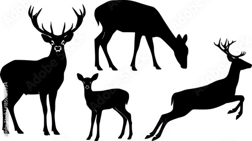 forest deer vector design with black silhouette and white background
