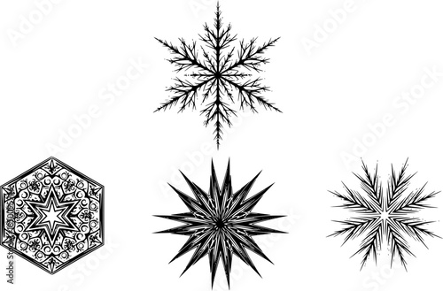 snowflake star vector design with black silhouette and white background
