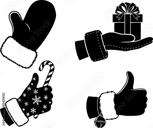 santa glove vector design with black silhouette and white background
