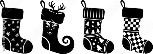 holiday stocking vector design with black silhouette and white background

