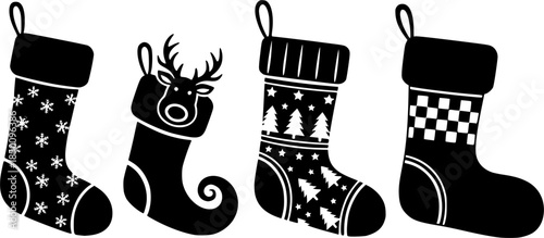holiday stocking vector design with black silhouette and white background
