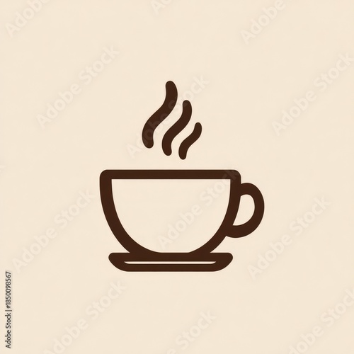 Minimal Coffee Cup Icon with Steam on Soft Beige Background