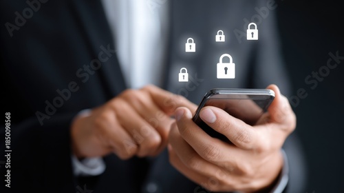 Smartphone Security Concept with Digital Lock Icons and Data Protection