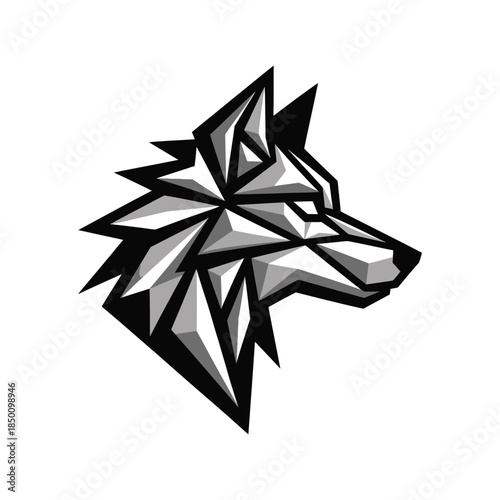Geometric wolf head logo design isolated on