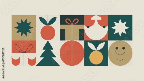 Vibrant Christmas icons and symbols in modern flat design style